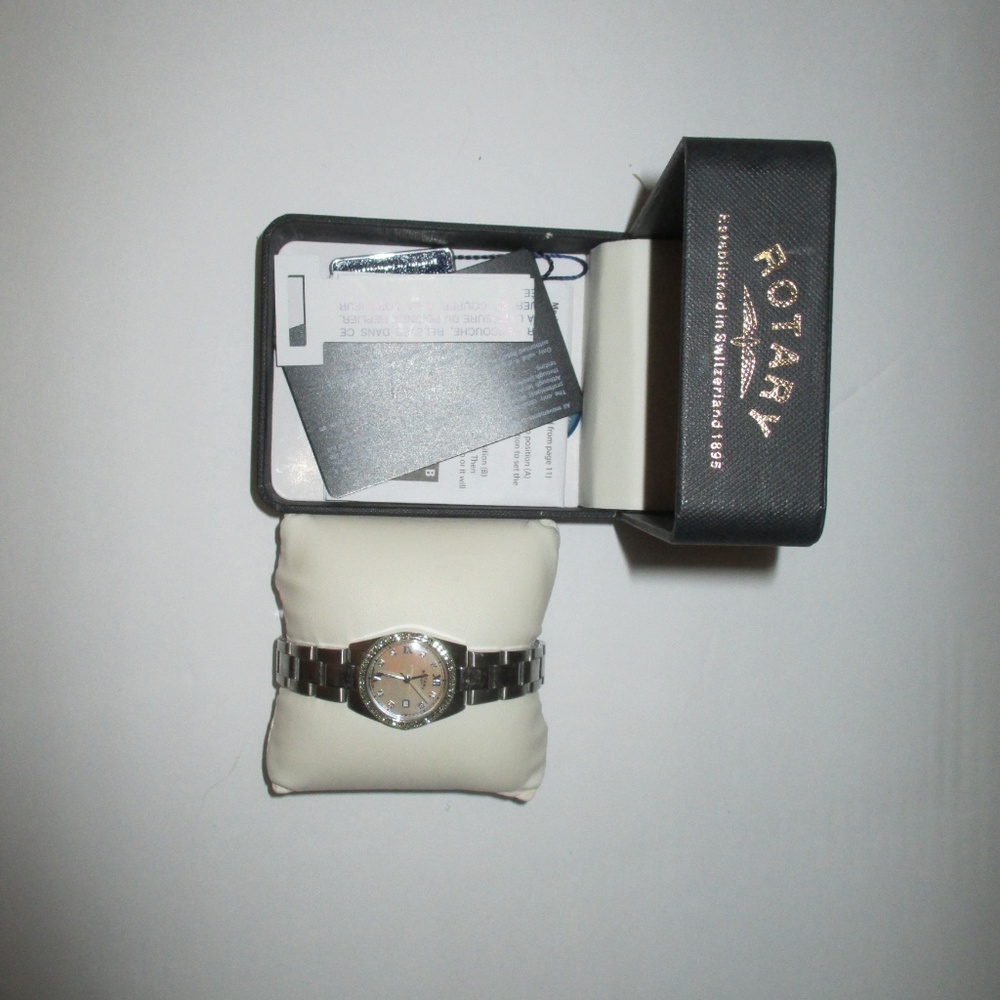 Rotary Womans Watch In Box Mother O Pear/ Rhinesto
